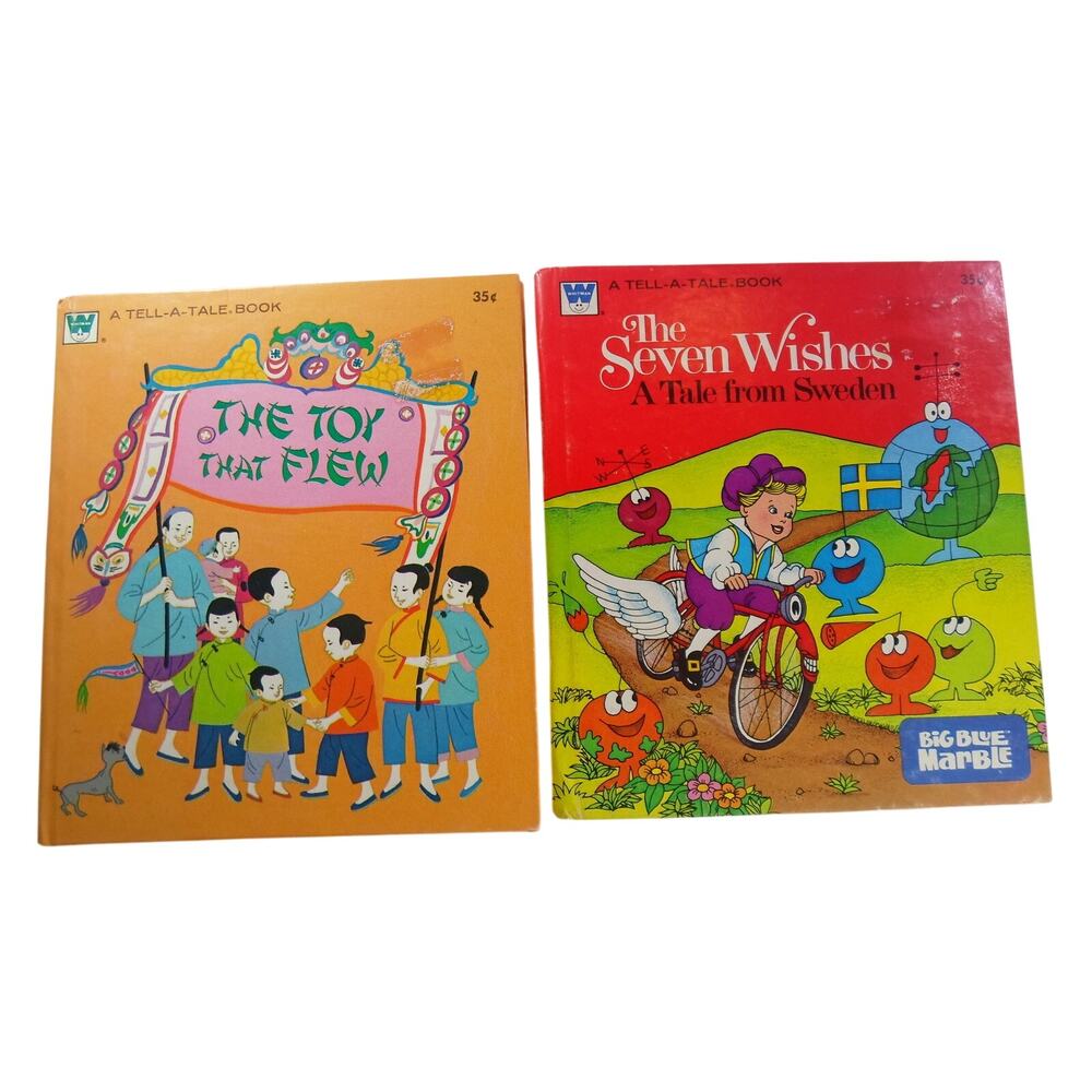 VTG 70s Tell-A-Tale Book Lot: The Seven Wishes:ASwedishTale; The Toy that Flew